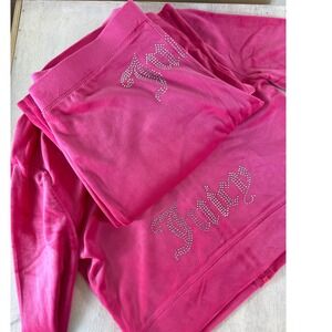 Juicy Couture Velour Tracksuit Set Watermelon Pink‎ Rhinestone Logo Women Large